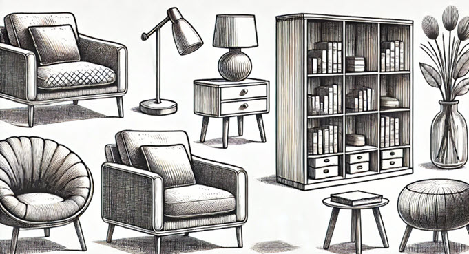 different types of furniture displayed